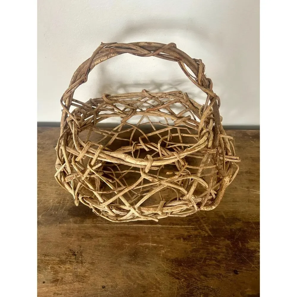 Vintage Grapevine Basket Handmade Rustic Cottagecore Decor